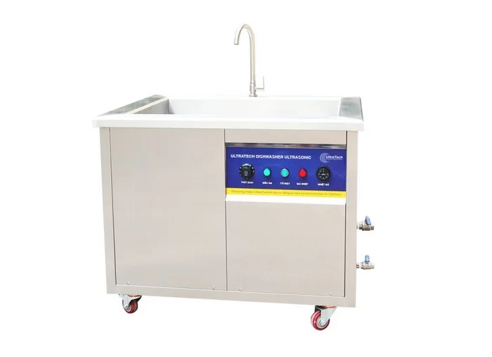 Nguyên lý, hiệu quả, cấu tạo bồn rửa bát sóng siêu âm 3 Trong cấu tạo bồn rửa bát sóng siêu âm có bộ phát sóng siêu âm dưới đáy bồn hoặc xung quanh thành bồn